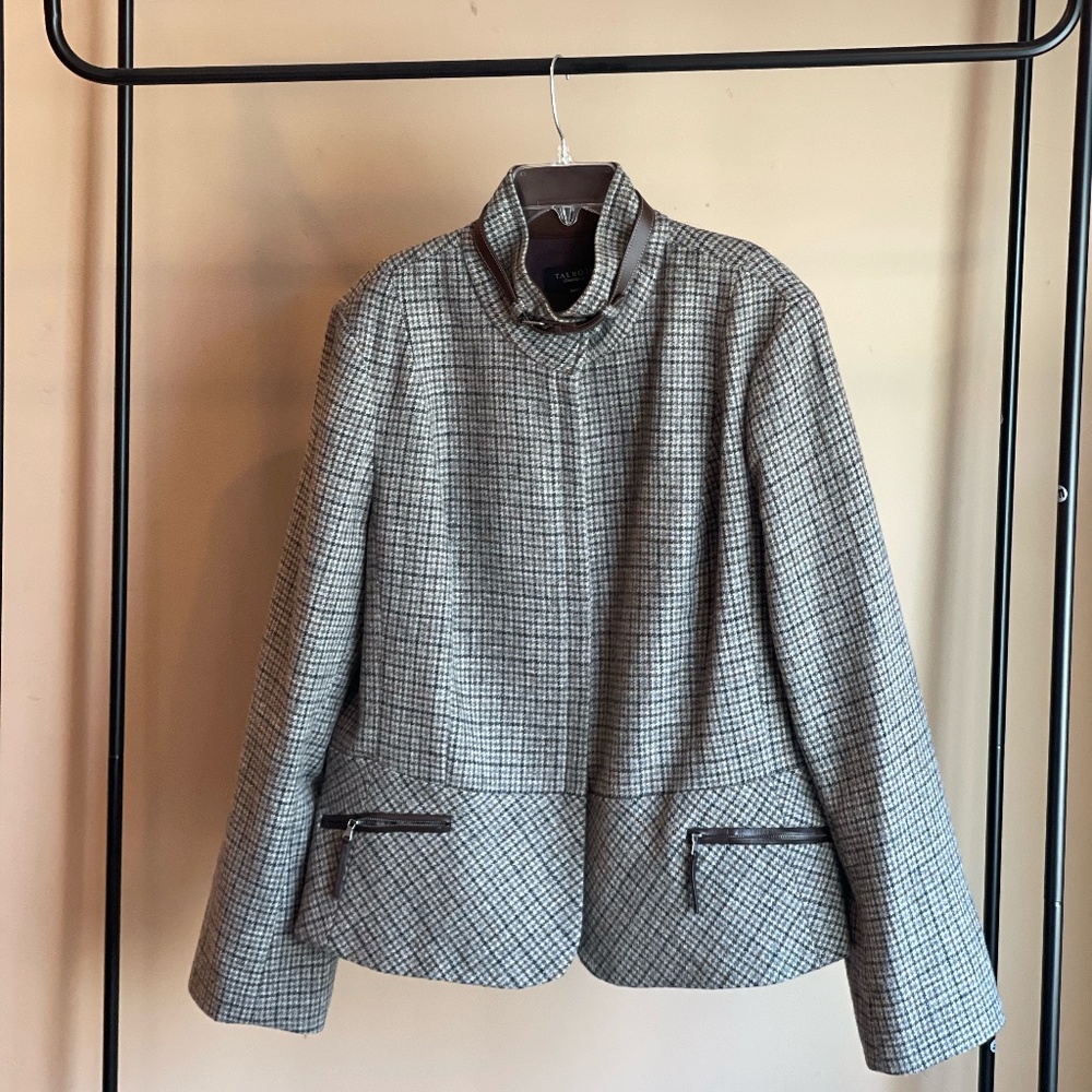 Talbots Wool Houndstooth Full Zip Blazer Jacket